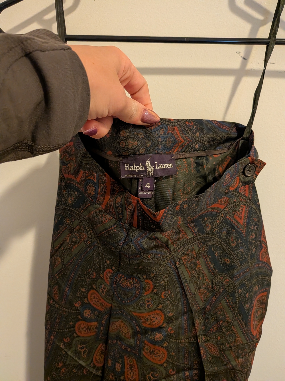 Vintage Rare Ralph Lauren Polo 100 Percent Silk Purple Label Paisley Maxi Skirt